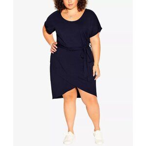 City Chic Womens Trendy Plus Size 16 Short Sleeve Relaxed Drape Dress Blue $89